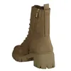 A back view of a brown lace-up boot with a thick sole. Produktbild-Vorschau