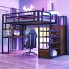 A loft bed with a desk and storage stairs in a bedroom. Náhled obrázku produktu