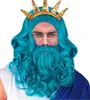 Blaue Neptun & Poseidon Perücke mit Bart & Schnurrbart Produktbild-Vorschau 1