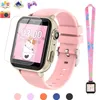 A pink smartwatch for children with a screen protector and a pink lanyard with cartoon characters. Náhled obrázku produktu