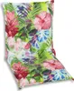 A chair cushion with a tropical floral and leaf pattern. Produktbild-Vorschau