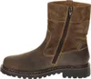 A side view of a brown leather boot with a zipper. Voir les images du produit