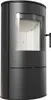 A black steel wood-burning stove shown from a three-quarter angle against a white background. Anteprima dell’immagine prodotto