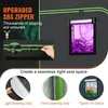 A collage of images showcasing features of a grow tent, including zippers, a window with plants, and sealing strips. Voir les images du produit