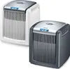 Two air purifiers, one white and one black, are shown side-by-side against a white background. Produktbild-Vorschau