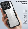 A hand holding a transparent phone case with black trim, showcasing its features. Produktbild-Vorschau