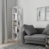 A modern living room scene with a white corner bookshelf and a gray sofa. Náhled obrázku produktu