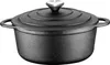 A black cast iron pot with a lid and silver knob, shown from a slightly elevated front-facing angle on a white background. Podgląd zdjęcia produktu
