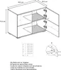 A technical drawing of a cabinet with dimensions and labels. Produktbild-Vorschau