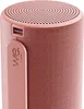 Close-up of a pink portable speaker with a textured fabric exterior and a metallic accent. Produktbild-Vorschau