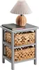 A small gray nightstand with two woven baskets and a lamp on top. Produktbild-Vorschau