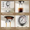 A collage of four close-up images showcasing different features of an espresso machine. Produktbild-Vorschau