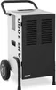 A white and black dehumidifier with wheels and a handle, shown on a white background. Podgląd zdjęcia produktu