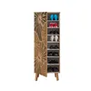 A tall, narrow shoe cabinet with a decorative pattern on the door and multiple shelves filled with shoes. Anteprima dell’immagine prodotto
