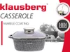 A Klausberg casserole dish with a marble coating is shown, along with illustrations of its features and ingredients. Voir les images du produit