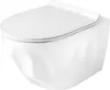 A white wall-mounted toilet with the lid down, shown from a front-side angle against a white background. Podgląd zdjęcia produktu