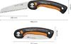 Two views of a Fiskars folding saw with dimensions indicated. Produktbild-Vorschau