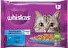 A package of Whiskas cat food with a cat's face and a bowl of food. Produktbild-Vorschau