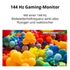 Marketing image for a 144 Hz gaming monitor with colorful balloons. Produktbild-Vorschau