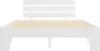 A white wooden bed frame with a slatted headboard and base, shown from the front. Produktbild-Vorschau