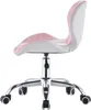 A side view of a pink and white office chair with a chrome base and wheels. Produktbild-Vorschau