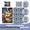 Collage of product images and marketing icons related to bedding. Produktbild-Vorschau