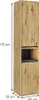 A tall, narrow cabinet with a wood-grain finish and gray accents, shown with dimensions indicated. Podgląd zdjęcia produktu
