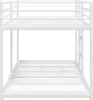 A white metal bunk bed frame without mattresses, shown from the front. Produktbild-Vorschau