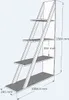 A 3D rendering of a white, multi-tiered bookshelf with dimensions indicated. Náhled obrázku produktu
