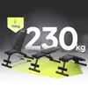 Three black fitness benches are displayed on a gradient yellow and gray background with large white text indicating weight capacity. Náhľad obrázku produktu