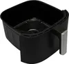 A black air fryer basket with a silver handle. Produktbild-Vorschau