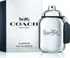 A bottle of Coach Platinum Eau de Parfum for Men and its packaging are displayed against a white background. Podgląd zdjęcia produktu