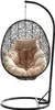 A black hanging egg chair with beige cushions, displayed on a white background. Náhled obrázku produktu