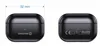Two views of a black charging case for wireless earbuds. Voir les images du produit