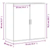 Diagram showing the dimensions of a cabinet. Voir les images du produit