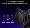 A close-up of a black gaming headset with RGB lighting, showcasing different lighting modes. Náhled obrázku produktu