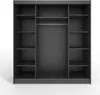 An empty, dark gray wardrobe with shelves and a hanging rod. Produktbild-Vorschau