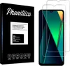 A product shot of a phone screen protector packaging and two screen protectors on a phone. Anteprima dell’immagine prodotto