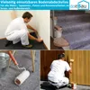 Collage of images showing a person using floor protection material in different settings: applying it to a wall, on stairs, and painting a wooden surface. Produktbild-Vorschau