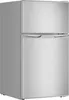 A silver refrigerator with a freezer compartment on top, shown from a side angle. Produktbild-Vorschau