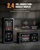 Two laser distance meters are displayed on a textured gray surface, with marketing text and graphics in the background. Podgląd zdjęcia produktu