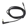 A black audio cable with 3.5mm jack connectors on both ends, one straight and one angled. Produktbild-Vorschau