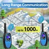 A diagram showing two walkie-talkies with lines indicating communication range over a stylized city map, with trees and balloons in the background. Anteprima dell’immagine prodotto