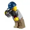 A LEGO minifigure wearing a blue cap and holding a camera. Produktbild-Vorschau
