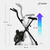 A black foldable exercise bike with dimensions and adjustment indicators shown. Anteprima dell’immagine prodotto