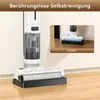 A wet dry vacuum cleaner is shown mounted on a wall, with a close-up inset showing its brush head cleaning a floor. Produktbild-Vorschau
