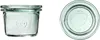 A clear glass jar with the brand logo embossed on the front, shown next to a top-down view of the jar's lid. Anteprima dell’immagine prodotto