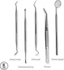 A set of dental hygiene tools arranged on a white background. Produktbild-Vorschau