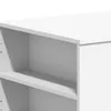 A close-up view of the corner of a white shelving unit, showing the interior shelves and the top surface. Náhled obrázku produktu