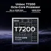 A marketing image showcasing the Unisoc T7200 Octa-Core processor with its specifications. Produktbild-Vorschau